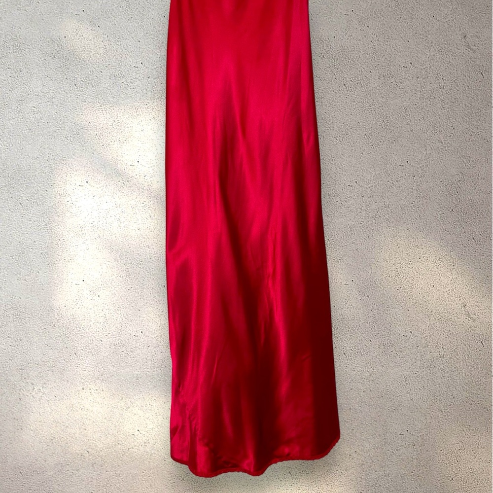 Vintage 90s Y2K Victoria's Secret Long Red Satin Lace Slip Dress Backless Sheer - Picture 4 of 8